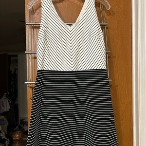 LOFT Black and White Sleeveless A-Line Mini Dress